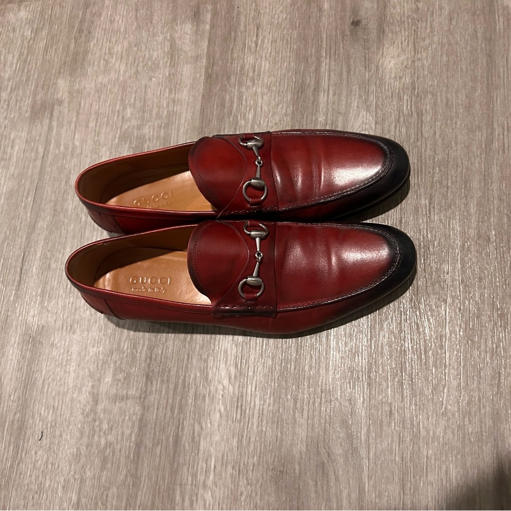 Gucci Red and Black Leather Loafers Slip-Ons
